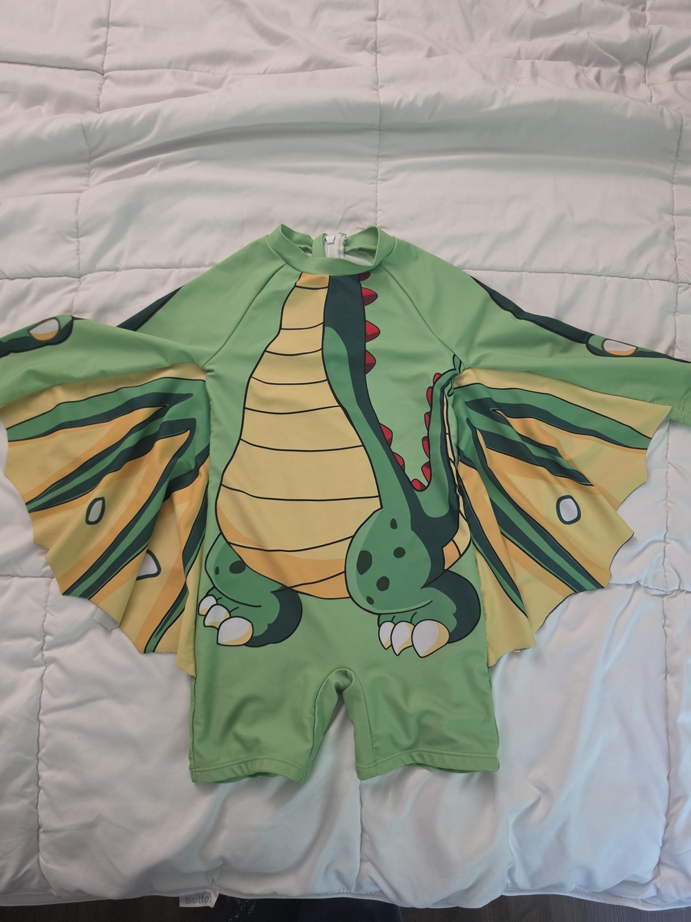Kids Dragon One-Piece Swimsuit with Wings - Green Rash Guard